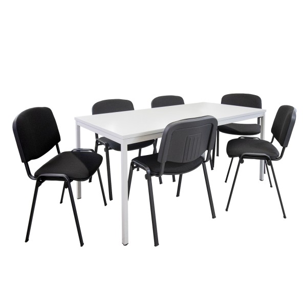 Vorteilspreis - Set Stahlrohrtisch L160 cm + 6 Bürostühle